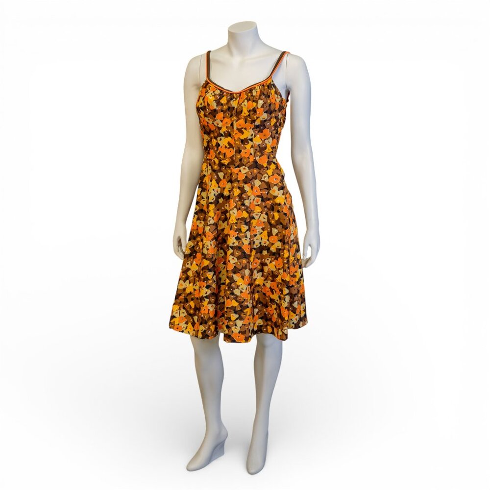 1950s DeWeese Orange & Brown Floral Swim Dress